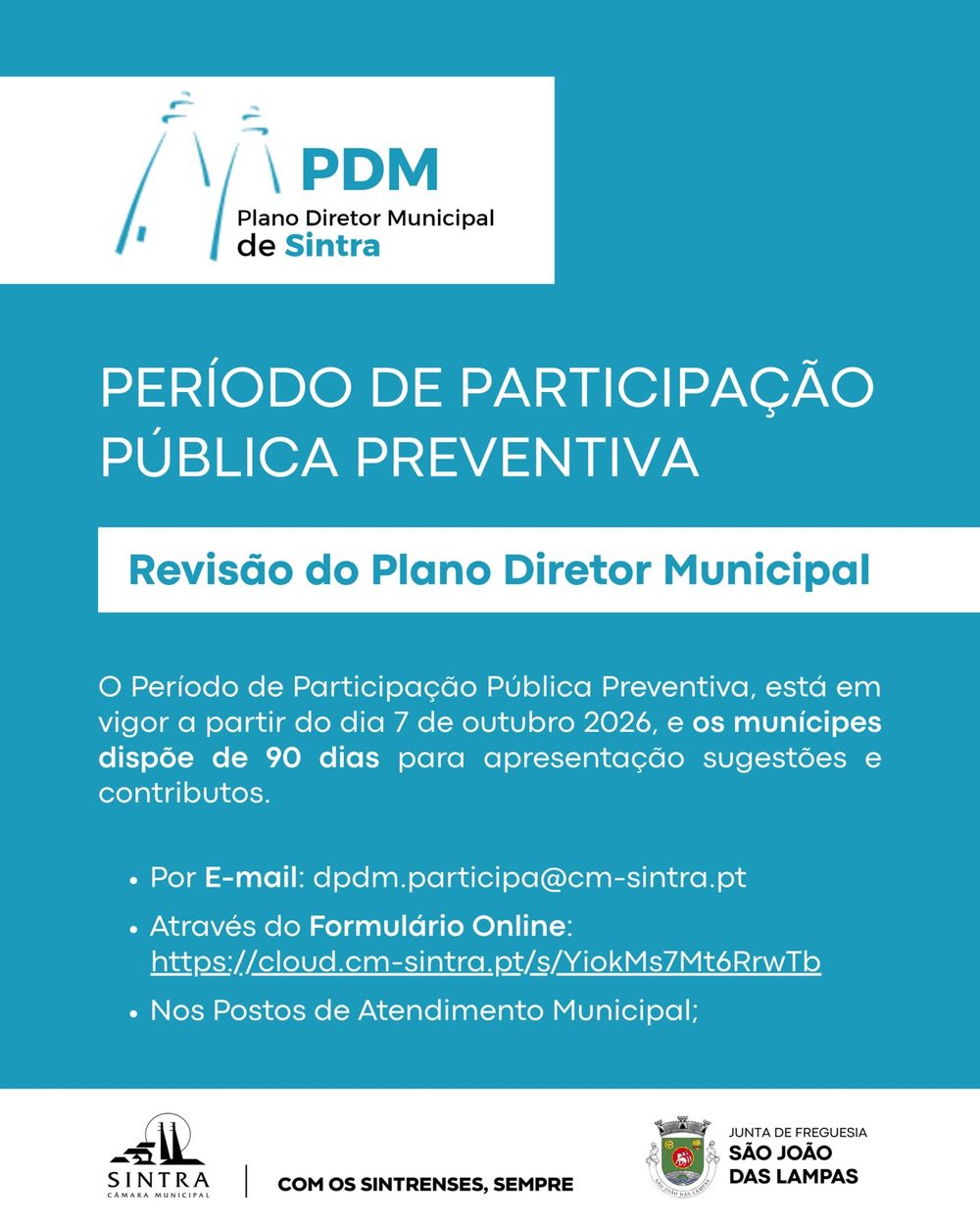 Revisão do Plano Diretor Municipal de Sintra: Período de Participação Pública Preventiva